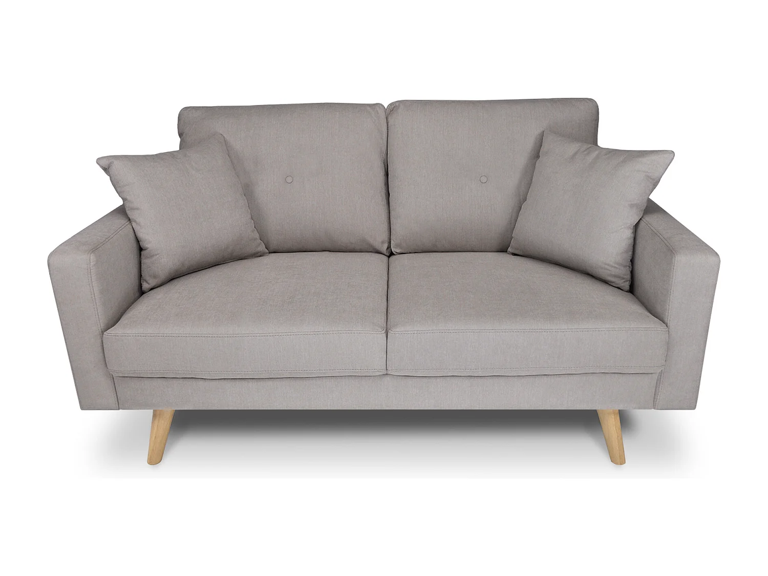 Divano 2 posti in tessuto vellutato tortora piedi in legno mod. Chloe