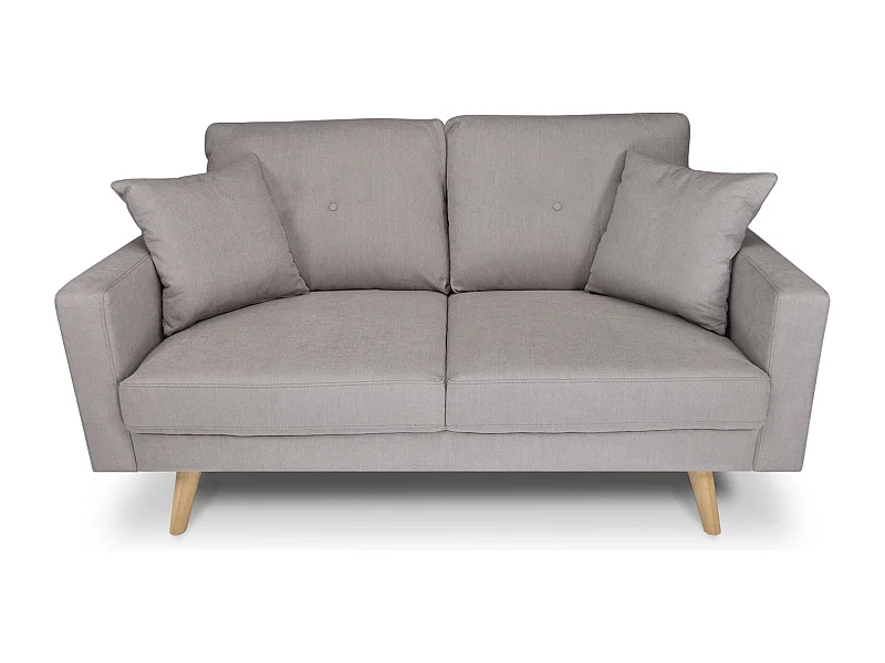 Divano 2 posti in tessuto vellutato tortora piedi in legno mod. Chloe