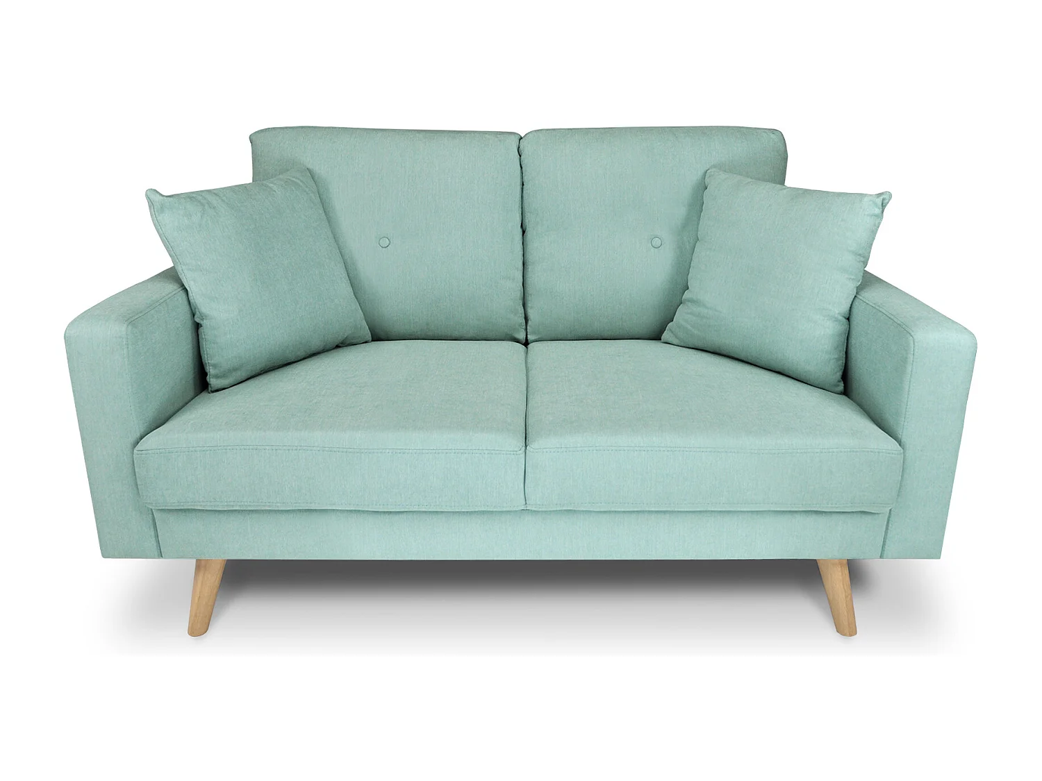 Divano 2 posti in tessuto vellutato verde tiffany piedi in legno mod. Chloe