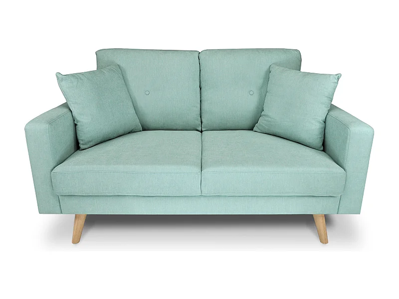 Divano 2 posti in tessuto vellutato verde tiffany piedi in legno mod. Chloe