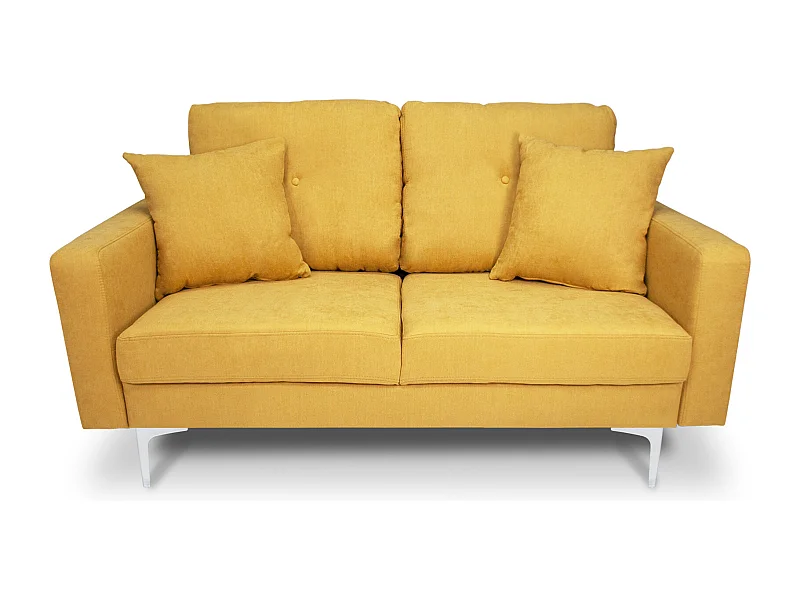 Divano 2 posti in tessuto vellutato giallo piedi in metallo mod. Chloe