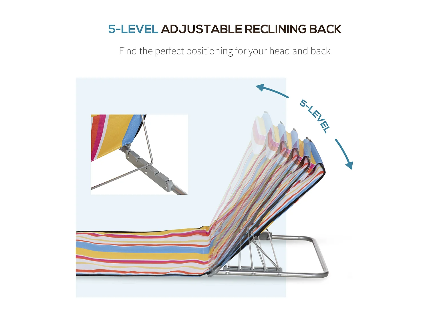 Lot de 2 tapis de plage rembourrés - dossier inclinable 5 positions - sac transport inclus - acier polyester multicolore