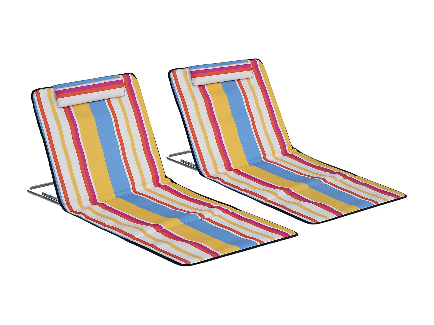 Lot de 2 tapis de plage rembourrés - dossier inclinable 5 positions - sac transport inclus - acier polyester multicolore