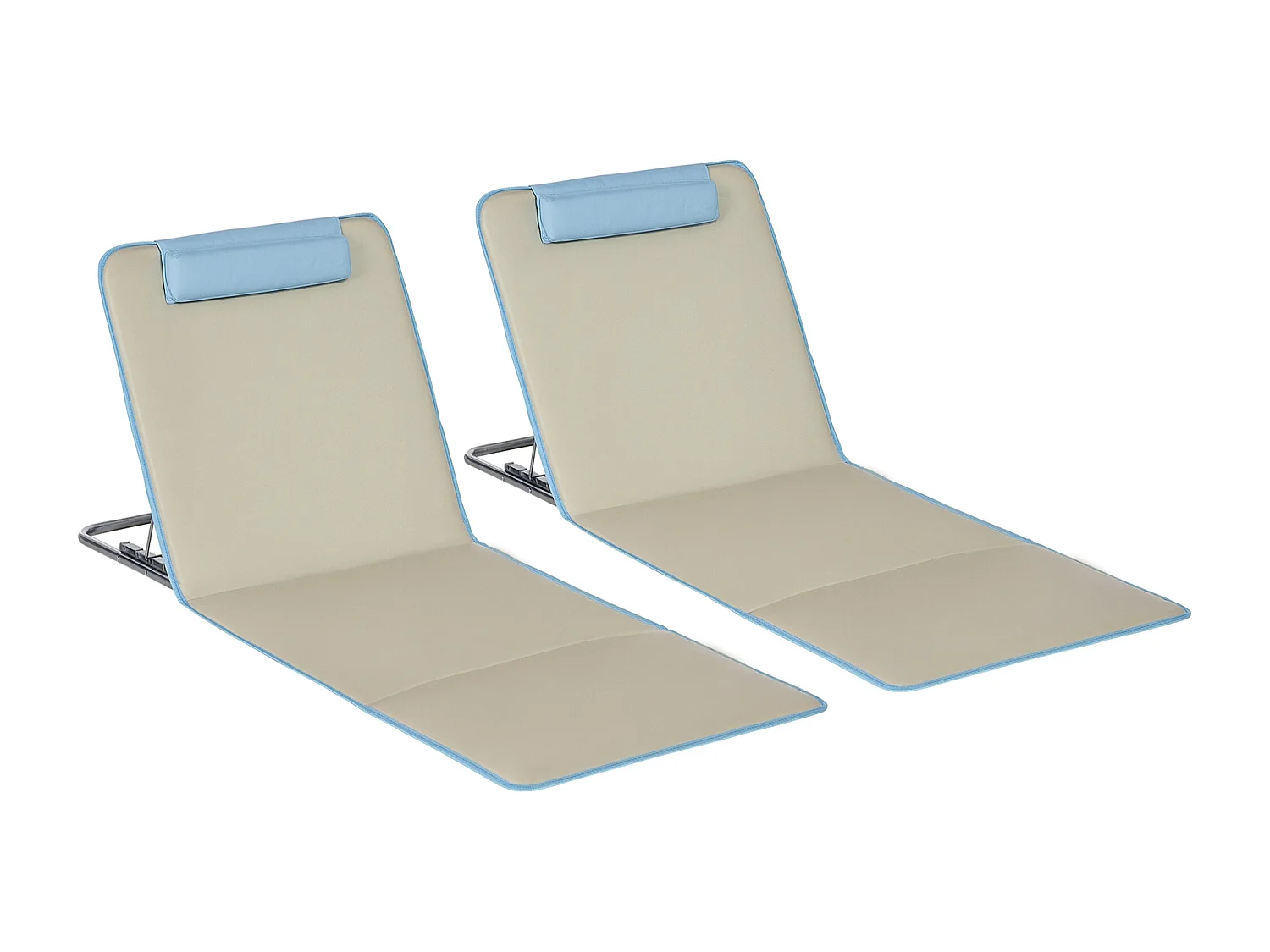 Lot de 2 tapis de plage rembourrés - dossier inclinable 5 positions - sac transport inclus - acier polyester beige