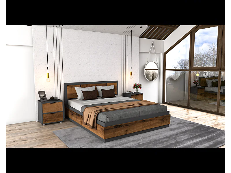 Letto Deany (160x200)/compresi 2 comodini/marrone e grigio