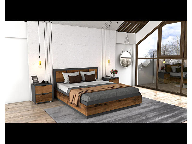 Bett Deany (160x200)/inklusive 2x Nachttische/Braun&Grau