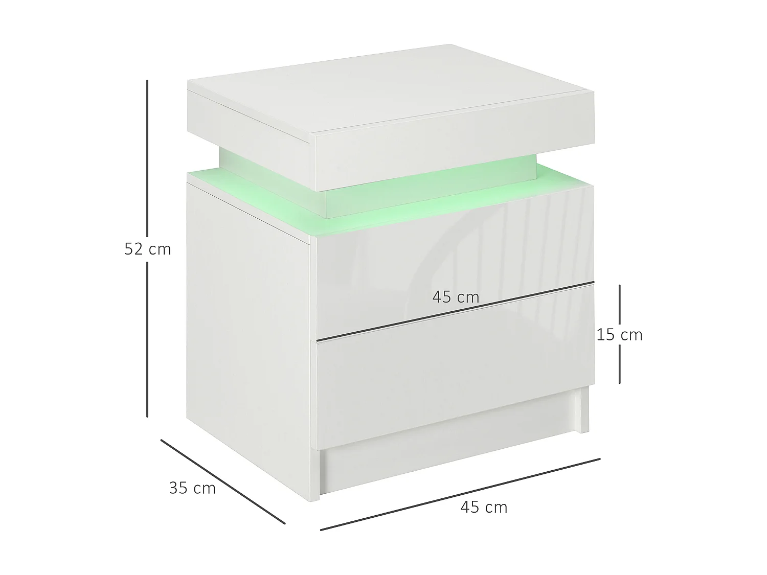 Table de chevet LED 2 tiroirs blanc laqué