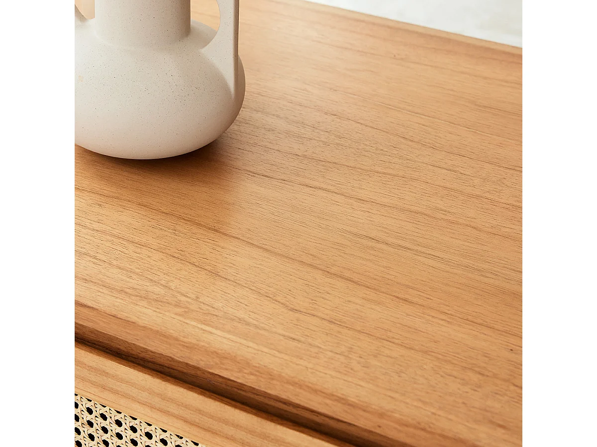 Tavolo basso in mindi massello e vimini 4 cassetti 110 cm