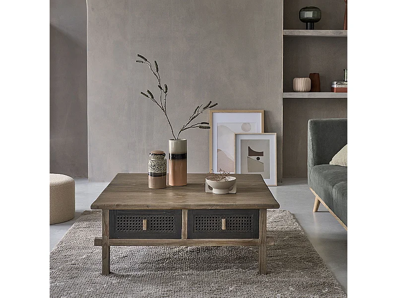 Mesa de centro de madera de pino maciza reciclada