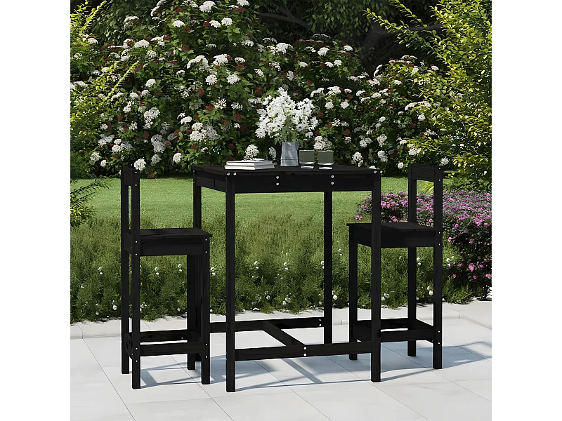 Set de mesa y taburetes altos jardín 3 pzas madera pino negro ES764394