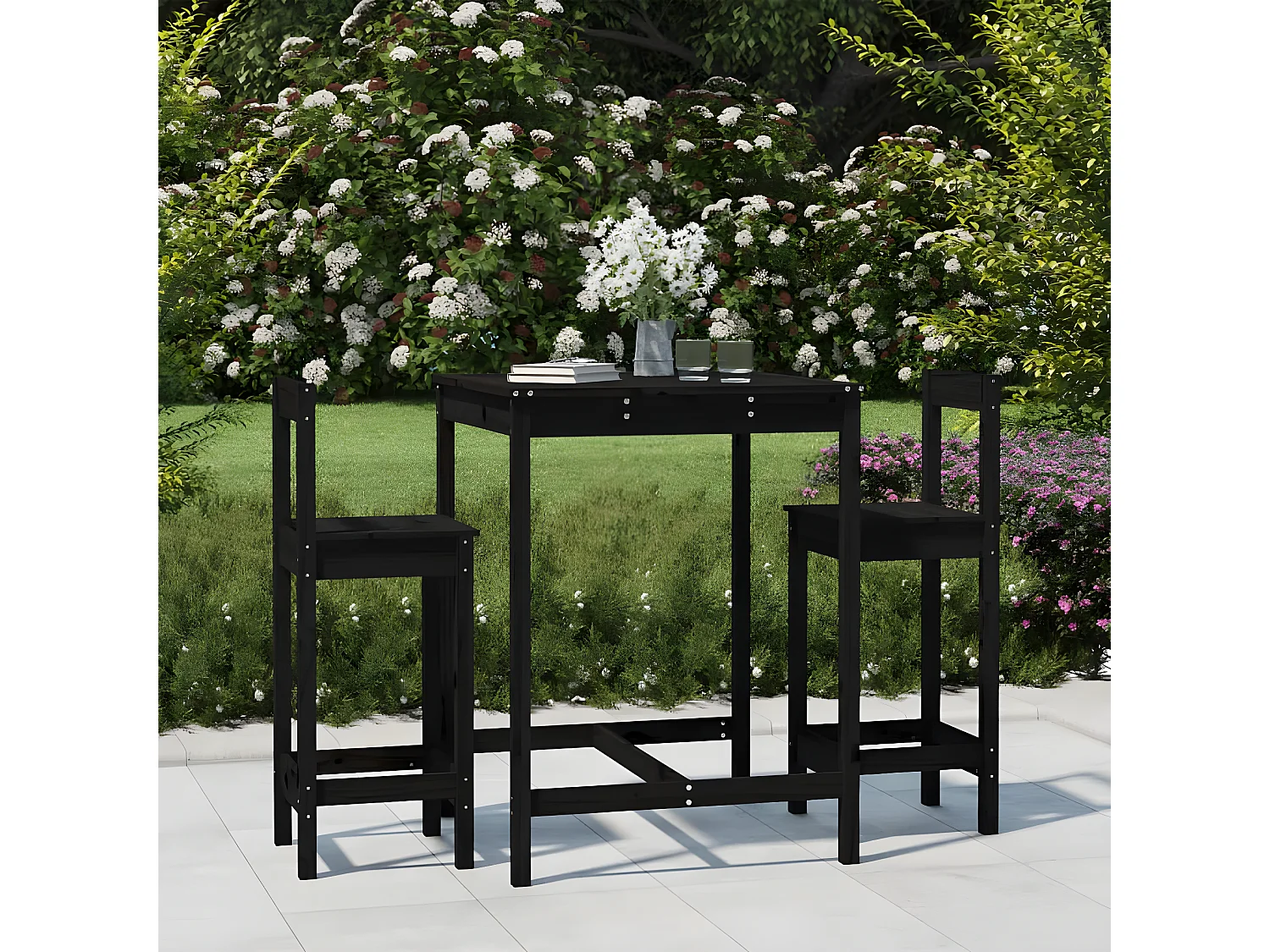 Set de mesa y taburetes altos jardín 3 pzas madera pino negro ES764394