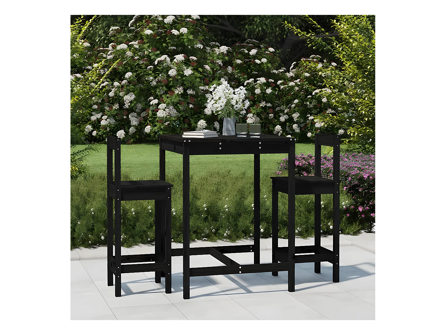 Ensemble de bar de jardin 3 pcs noir bois de pin massif GFDF16091
