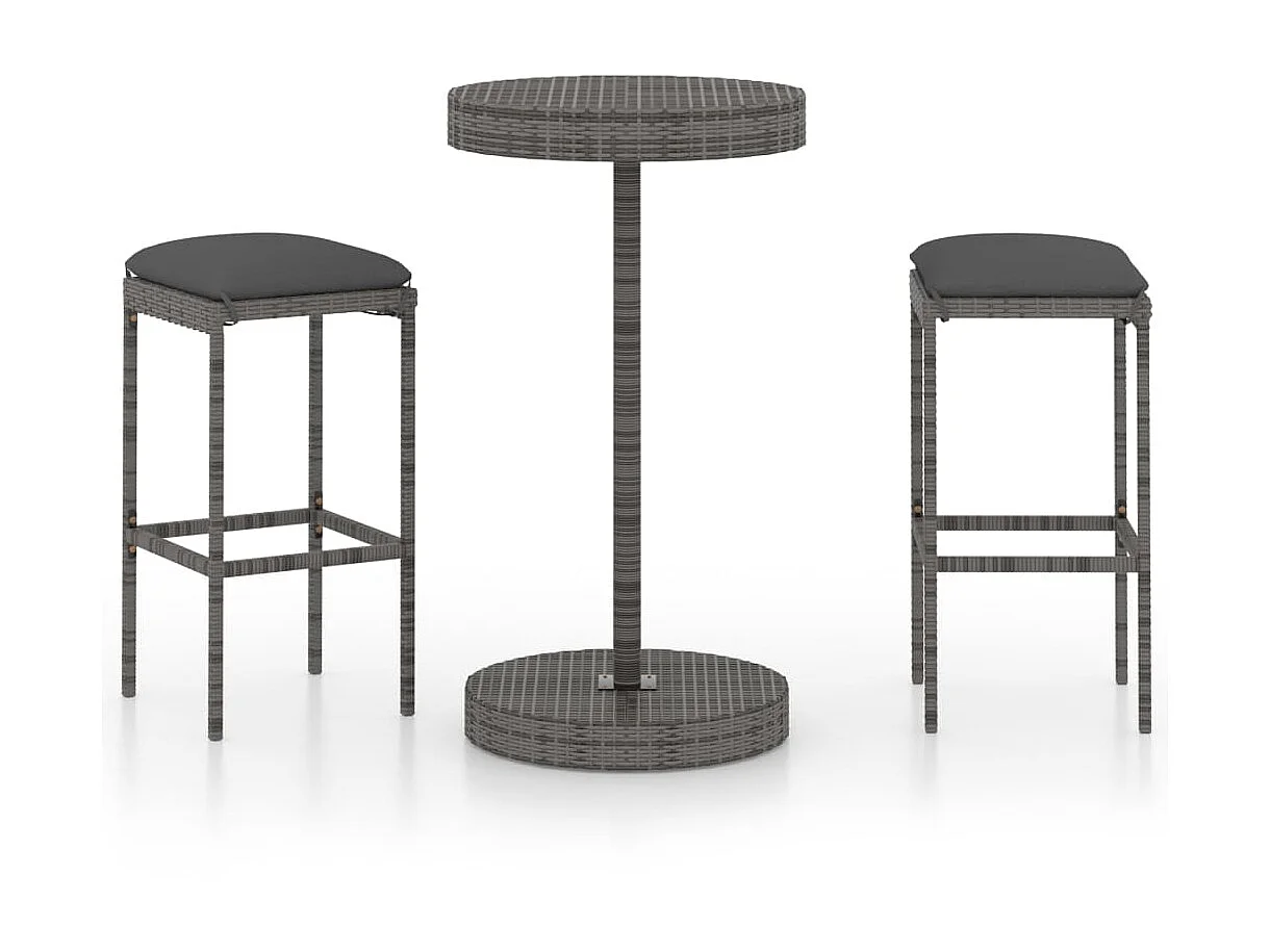 Ensemble de bar de jardin 3 pcs et coussins Résine tressée Gris GFDF78209