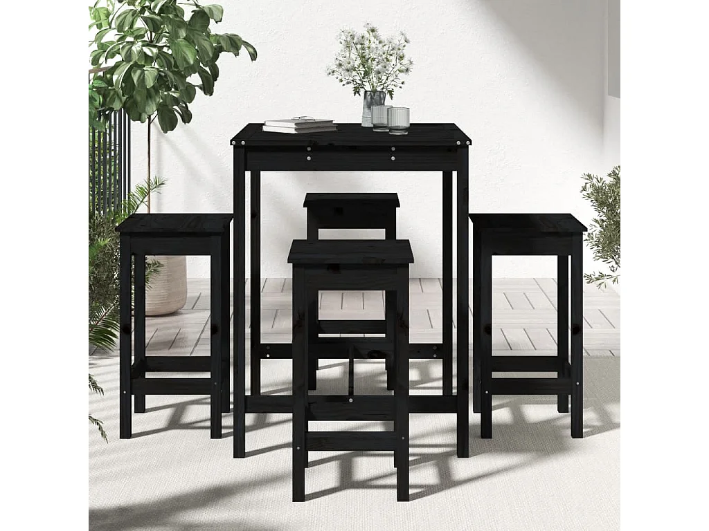Ensemble de bar de jardin 5 pcs noir bois de pin massif GFDF85292