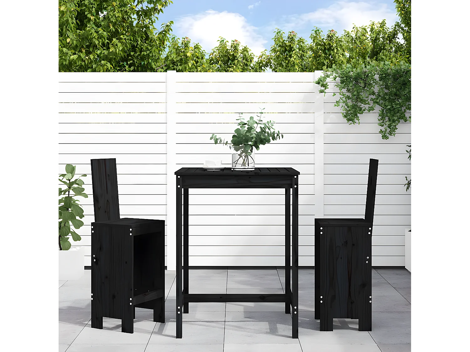 Ensemble de bar de jardin 3 pcs noir bois de pin massif GFDF74610