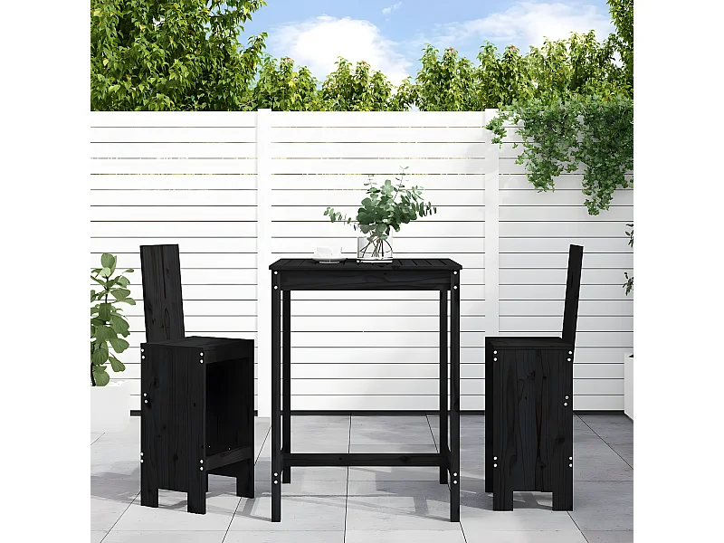 Ensemble de bar de jardin 3 pcs noir bois de pin massif GFDF74610