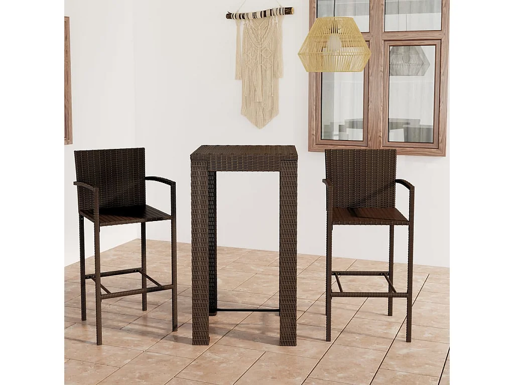 Jeu de bar de jardin 3pcs avec accoudoirs Résine tressée Marron GFDF12055