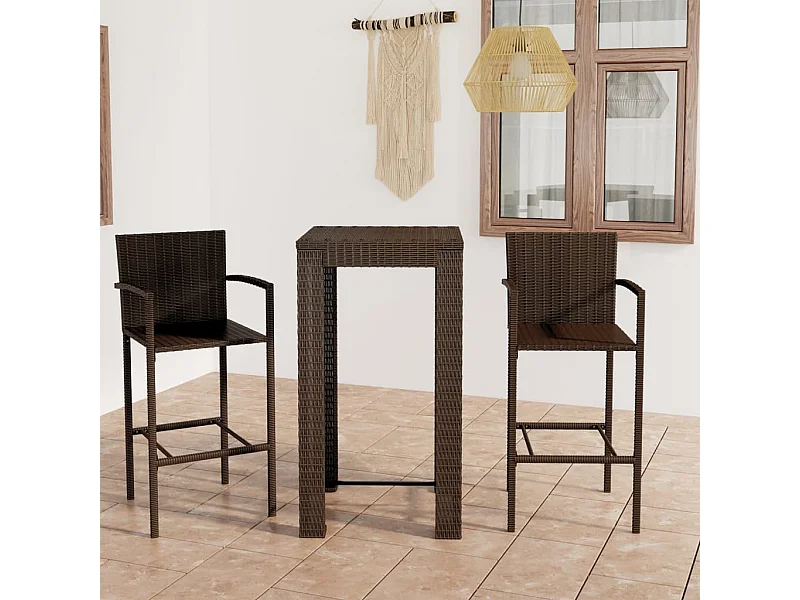 Jeu de bar de jardin 3pcs avec accoudoirs Résine tressée Marron GFDF12055