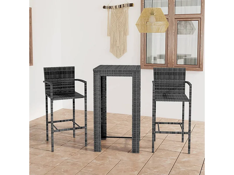 Set muebles bar jardín 3 pzas ratán sintético reposabrazos gris ES586714