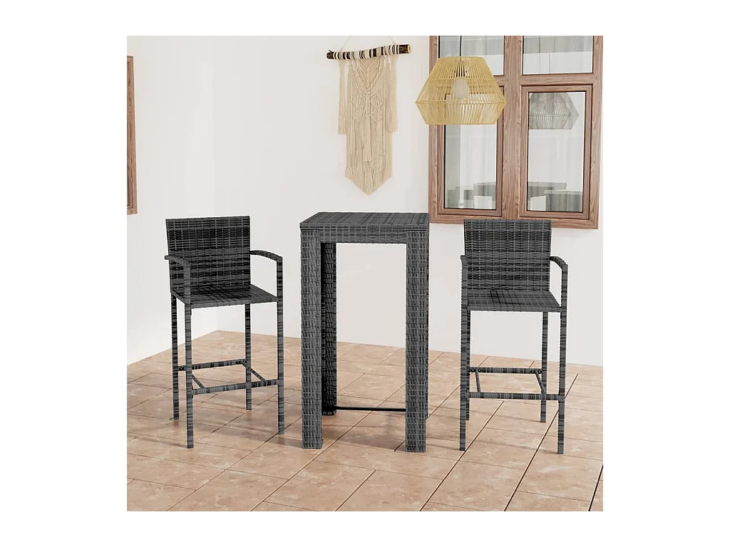 Jeu de bar de jardin 3 pcs avec accoudoirs Résine tressée Gris GFDF54097