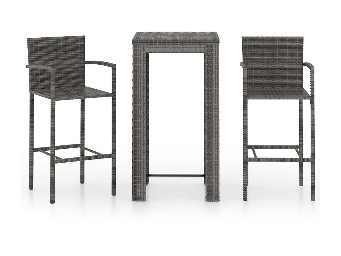 Jeu de bar de jardin 3 pcs avec accoudoirs Résine tressée Gris GFDF54097