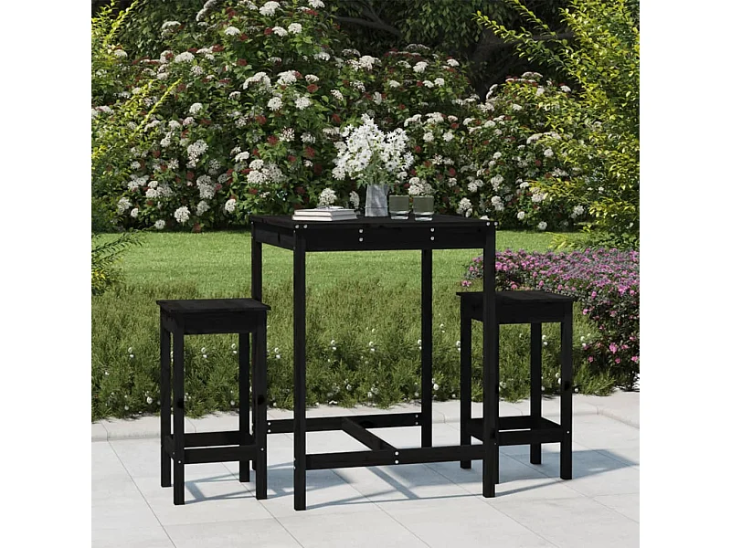 Ensemble de bar de jardin 3 pcs noir bois de pin massif GFDF84498
