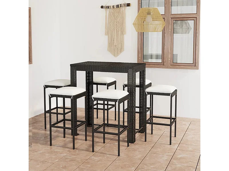 7-delige Tuinbarset met kussens poly rattan zwart NL931280