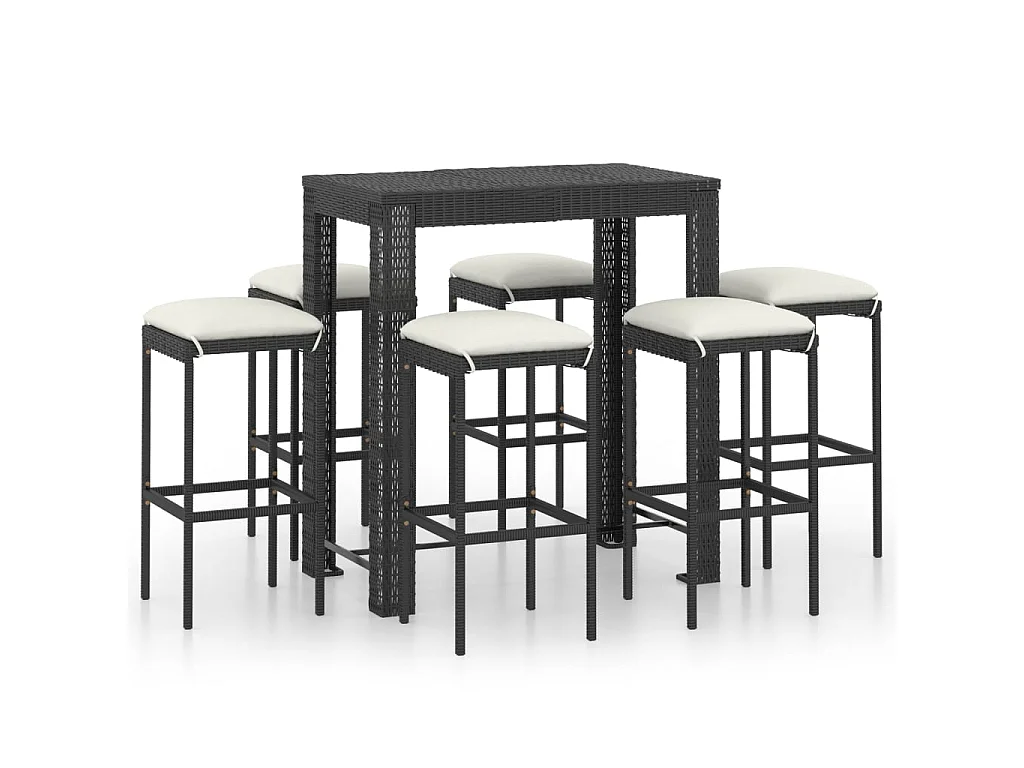 7-delige Tuinbarset met kussens poly rattan zwart NL931280