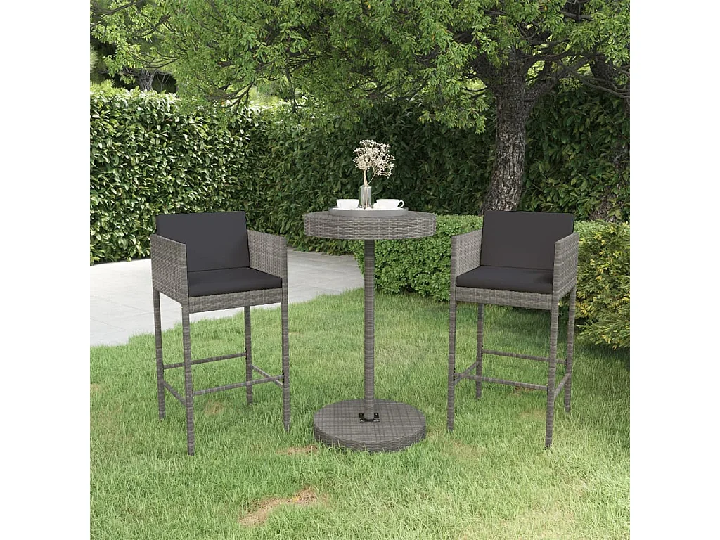 Ensemble de bar de jardin 3 pcs et coussins Résine tressée Gris GFDF33134