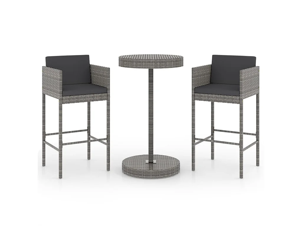 Ensemble de bar de jardin 3 pcs et coussins Résine tressée Gris GFDF33134
