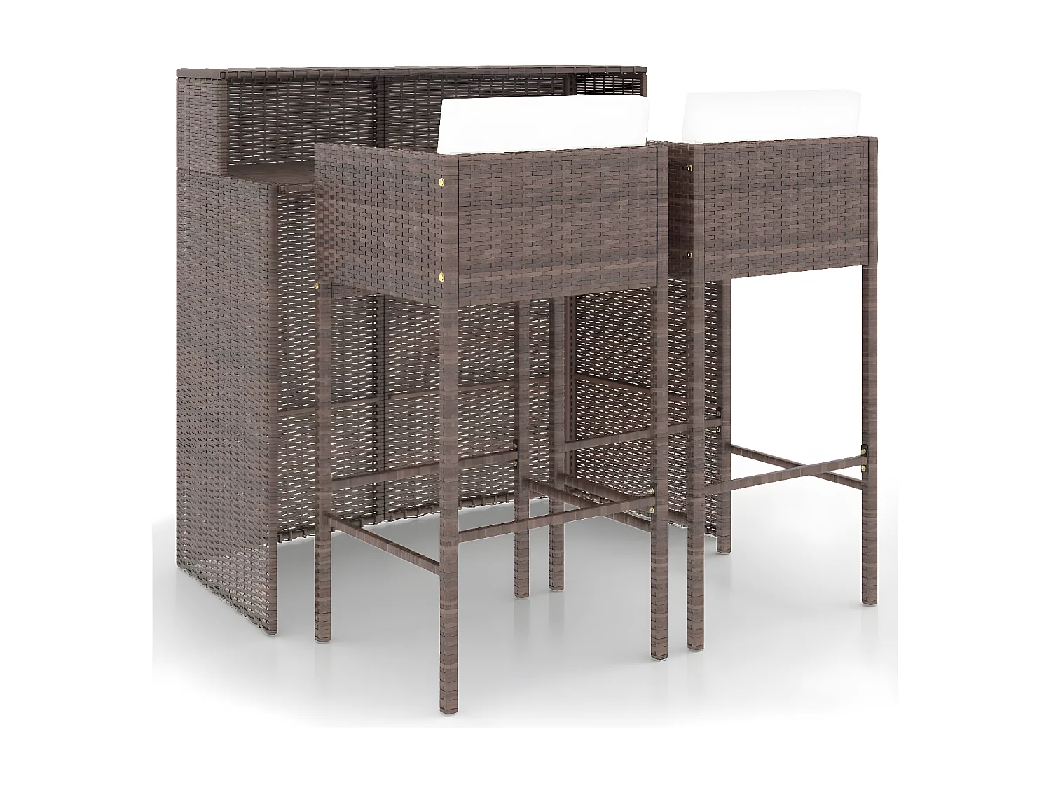 3 pcs conjunto de bar p/ jardim com almofadões vime PE castanho PT126454