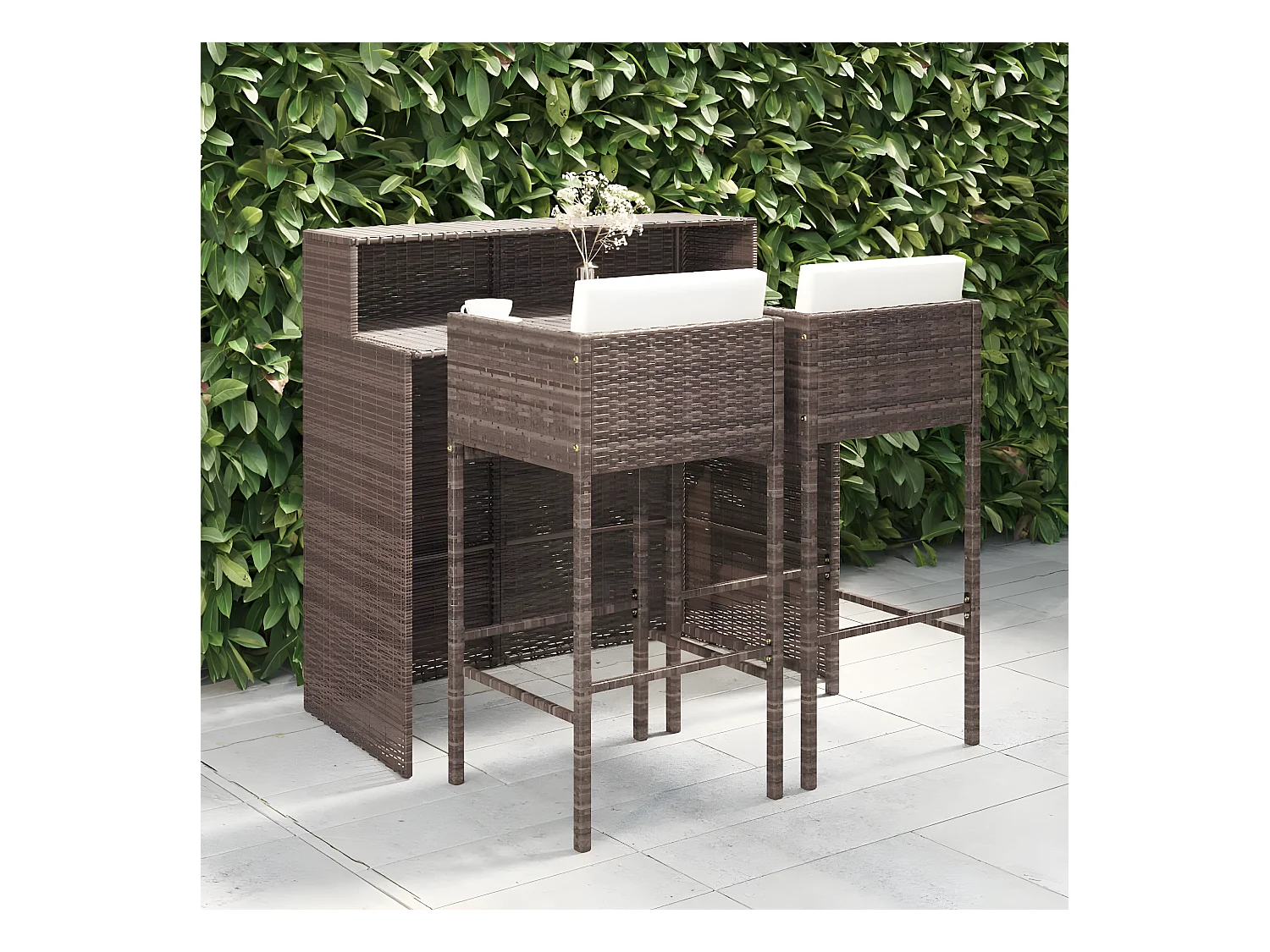 Meubles de bar de jardin 3pcs et coussins Résine tressée Marron GFDF92346