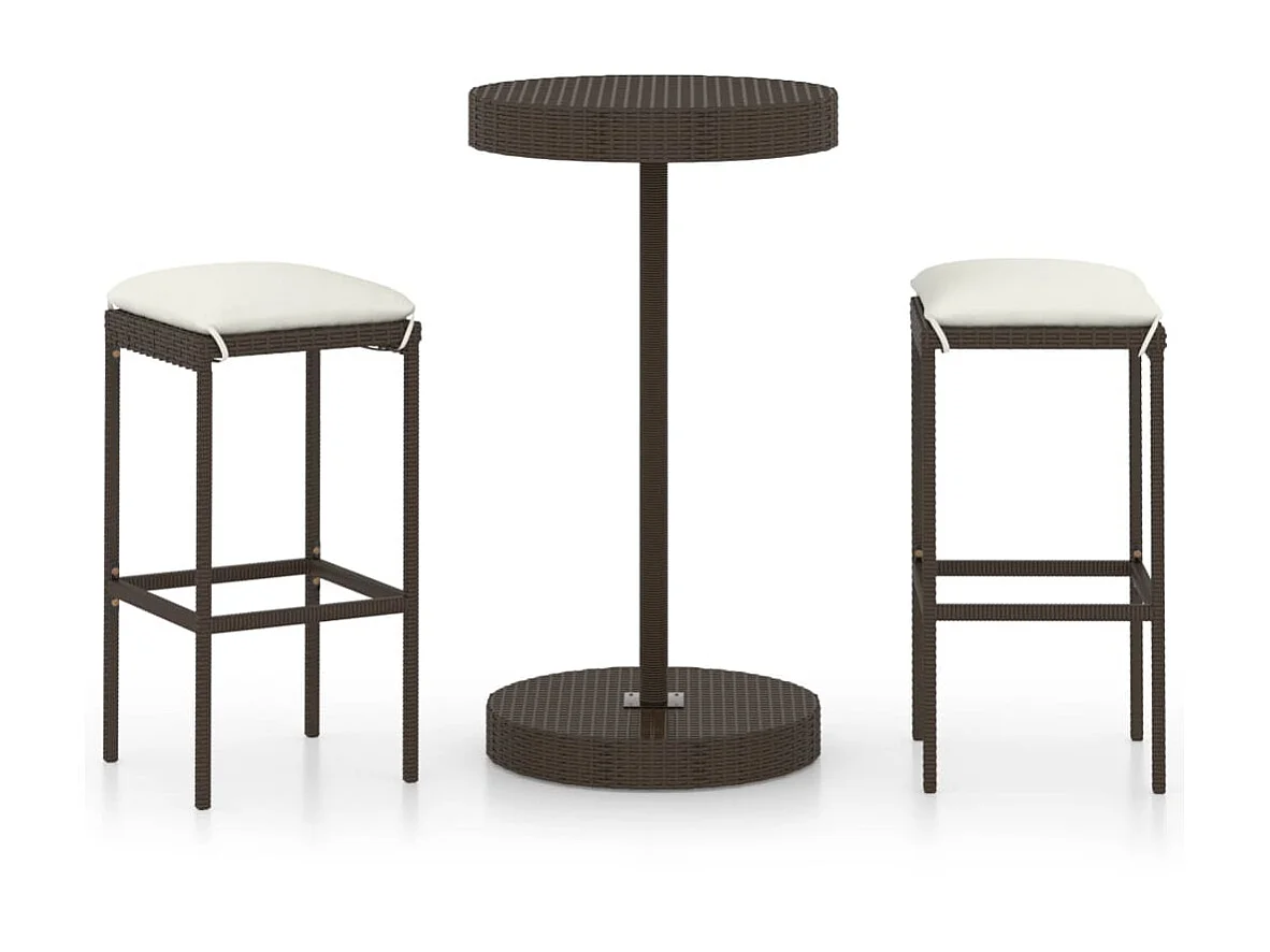 Meuble de bar de jardin 3 pcs et coussins Résine tressée Marron GFDF55778