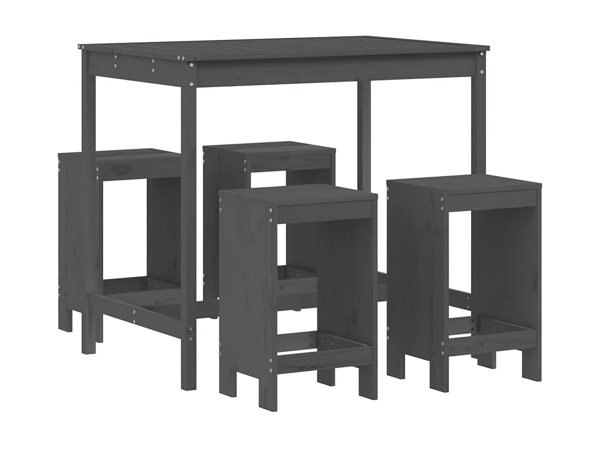 5 pcs conjunto de bar para jardim pinho maciço cinzento PT233737