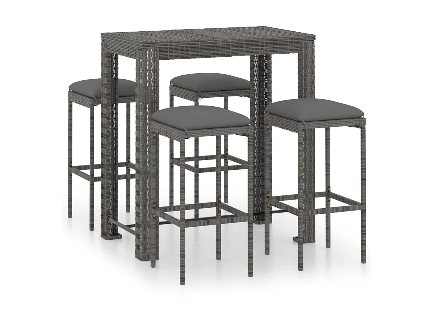 Set muebles bar jardín 5 piezas y cojines ratán sintético gris ES246837