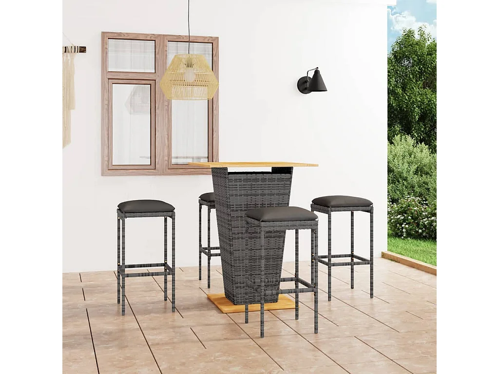 Ensemble de bar de jardin 5 pcs et coussins Résine tressée Gris GFDF73090