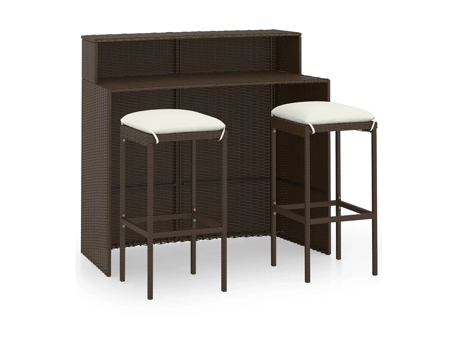 Juego de muebles de bar para jardín 3 piezas y cojines marrón ES214046