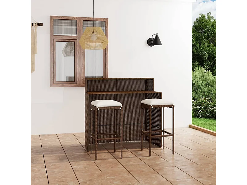 Ensemble de bar de jardin avec coussins 3 pcs Marron GFDF61921