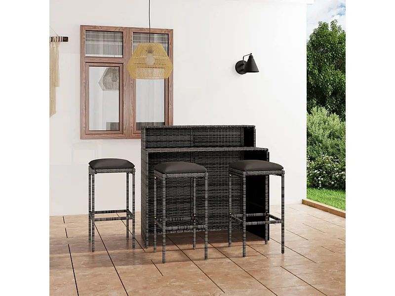 Ensemble de bar de jardin avec coussins 4 pcs Gris GFDF60682