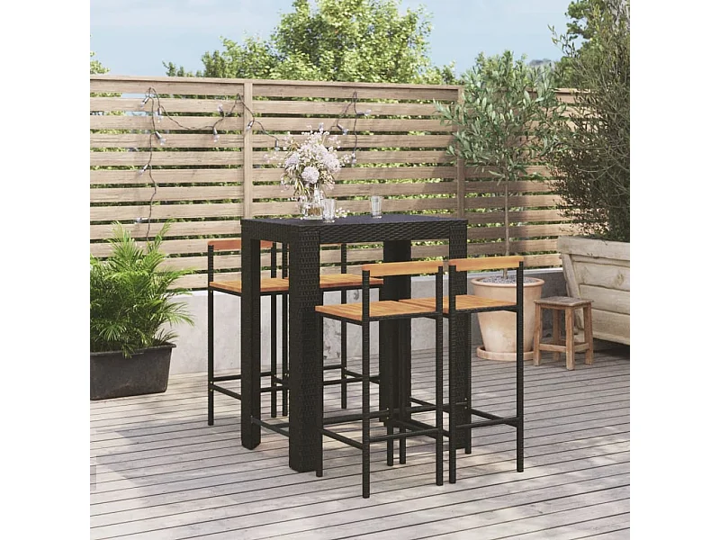 Ensemble de bar jardin 5 pcs noir poly rotin/bois massif acacia GFDF50269