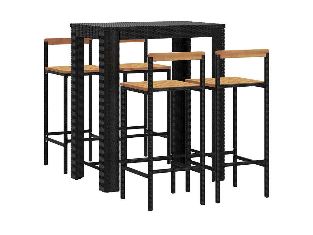 Ensemble de bar jardin 5 pcs noir poly rotin/bois massif acacia GFDF50269