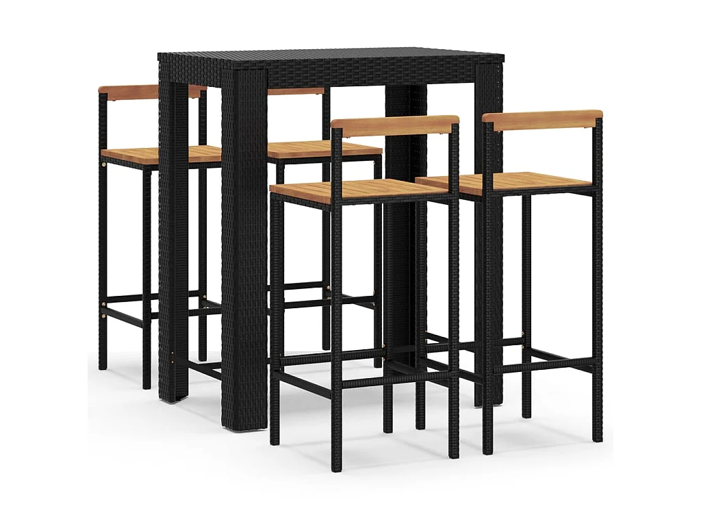 Ensemble de bar jardin 5 pcs noir poly rotin/bois massif acacia GFDF50269