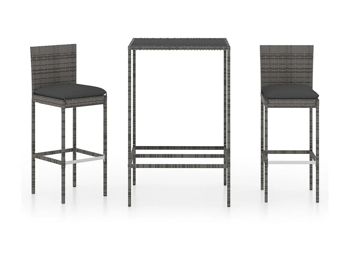 Mesa y taburetes altos jardín 3 piezas ratán sintético gris ES870110