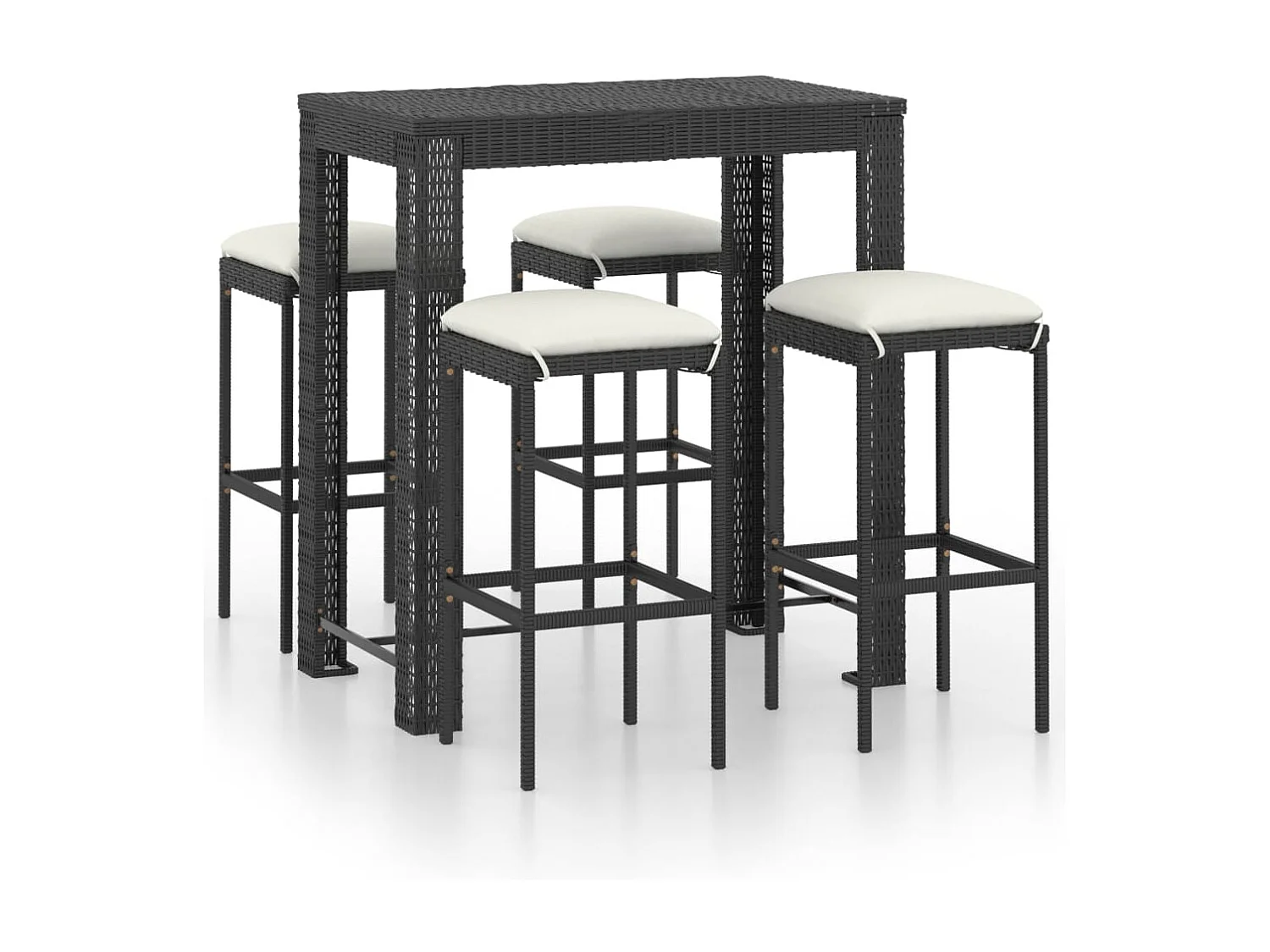 5 pcs conjunto de bar p/ jardim c/ almofadões vime PE preto PT272285