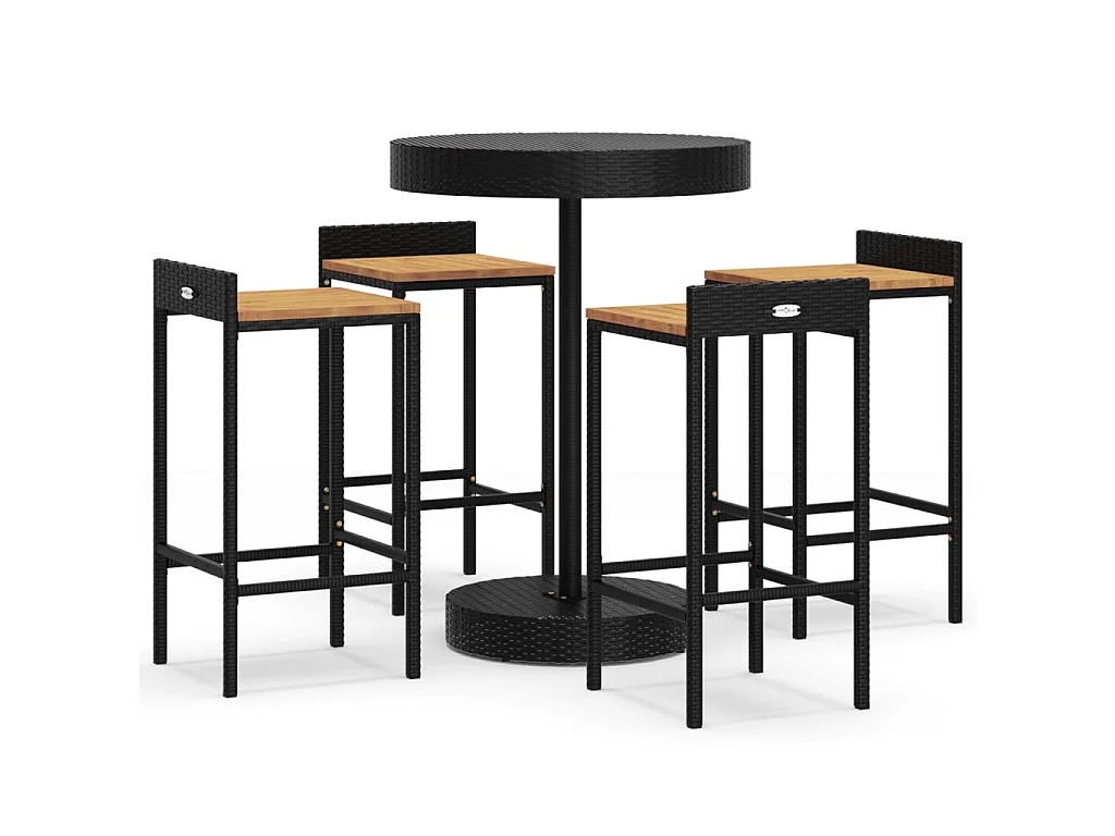 Ensemble de bar jardin 5 pcs noir poly rotin/bois massif acacia GFDF15212