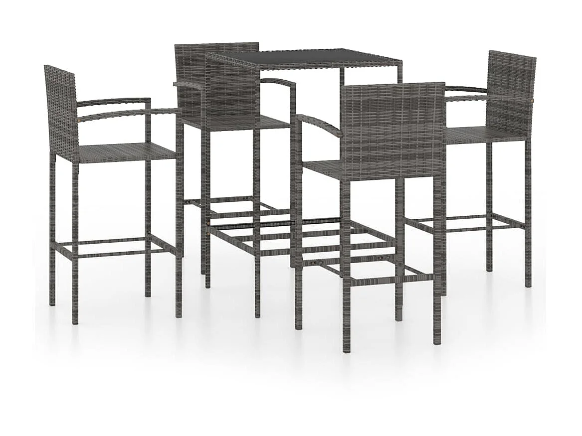 Mesa y taburetes altos jardín 5 piezas ratán sintético gris ES820533
