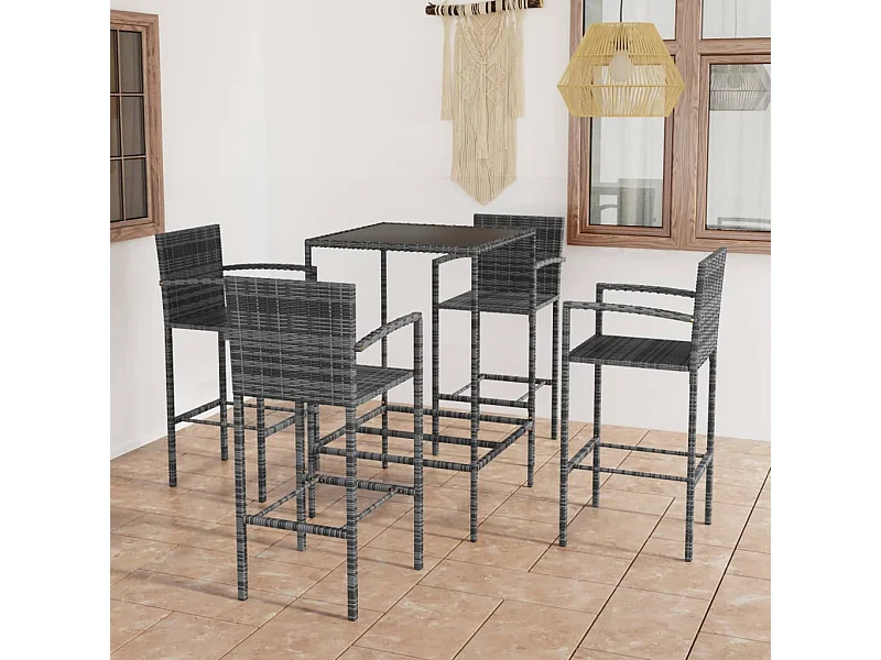 Ensemble de bar de jardin 5 pcs Résine tressée Gris GFDF72792