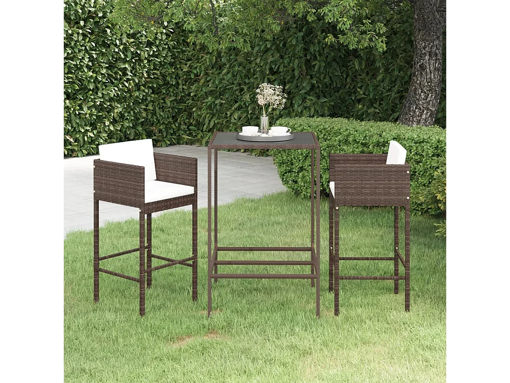 Meubles de bar de jardin 3pcs et coussins Résine tressée Marron GFDF87452