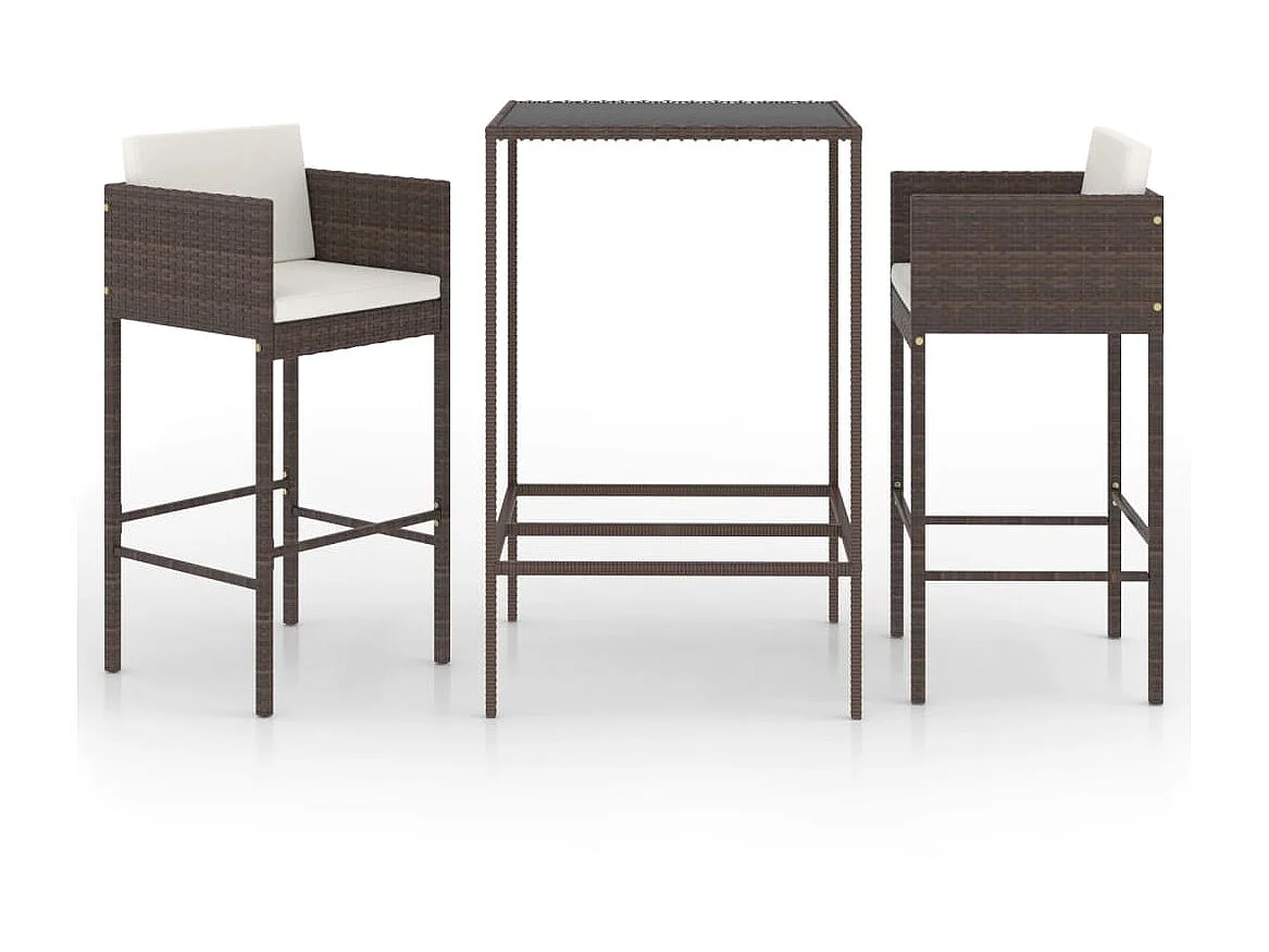 Meubles de bar de jardin 3pcs et coussins Résine tressée Marron GFDF87452
