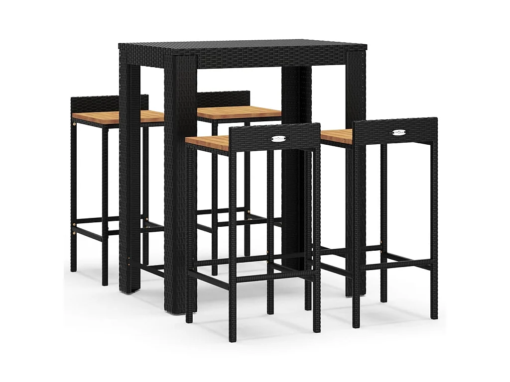 Ensemble de bar jardin 5 pcs noir poly rotin/bois massif acacia GFDF92164
